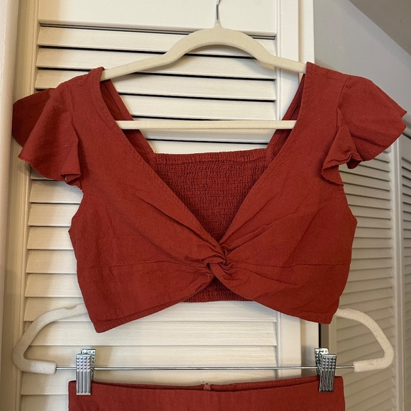 Rust/Terracotta - Flutter Crop Top & Maxi Skirt Set - XS - Picture 2 of 8